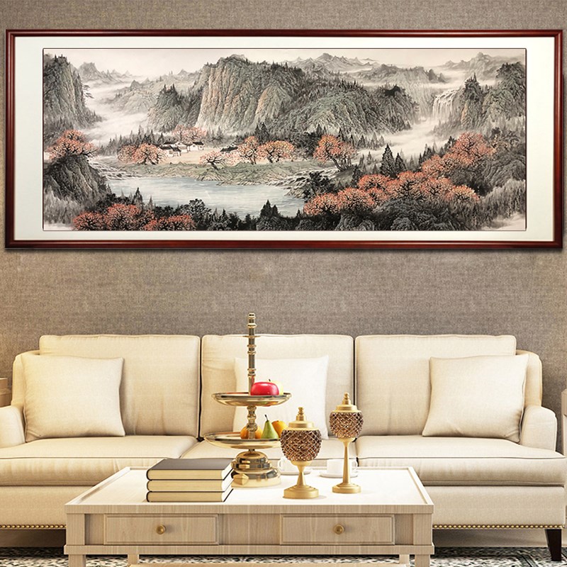 手绘国画山水画风水靠山招财壁画源远流长办公室字画客厅装饰挂画