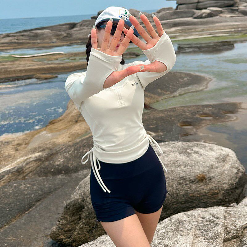 韩国ins泳衣女分体长袖长裤少女运动泳衣保守显瘦浮潜冲浪潜水服