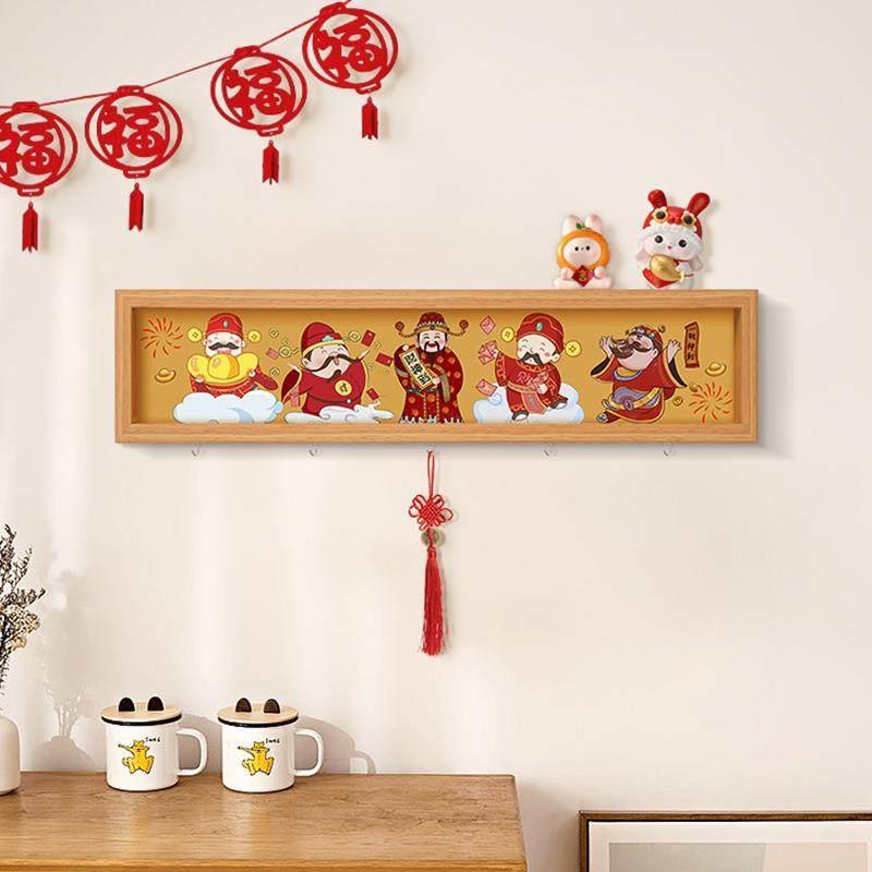 五路财神爷摆件家用入户装饰画木质挂墙画框桌面相框新年开工礼物