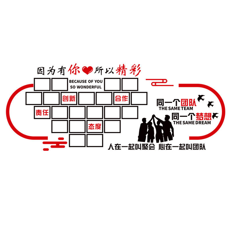 励志照片墙3d立体墙贴企业文化背景公司办公室装饰标语员工风采墙