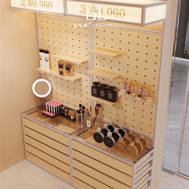 带广告灯箱可移动铝型材海洋板展示陈列收纳柜化妆首饰样品置物架