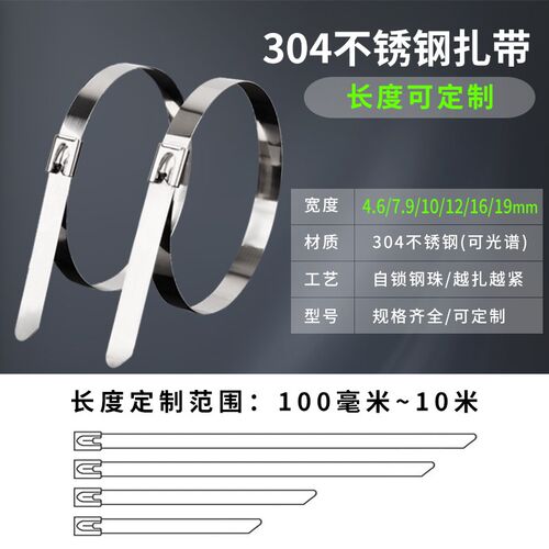 自锁不锈钢扎带316拉紧器10/12/捆绑带抱箍金属条询单定制