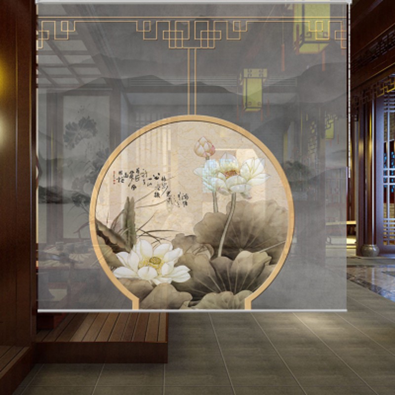 中式升降卷帘挂帘布帘窗帘办公室餐厅卧室客厅茶室玄关隔断帘门帘
