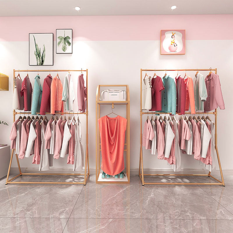 金色服装店挂衣架童装店展示架双层可调节室内阳台晾衣架龙门架子