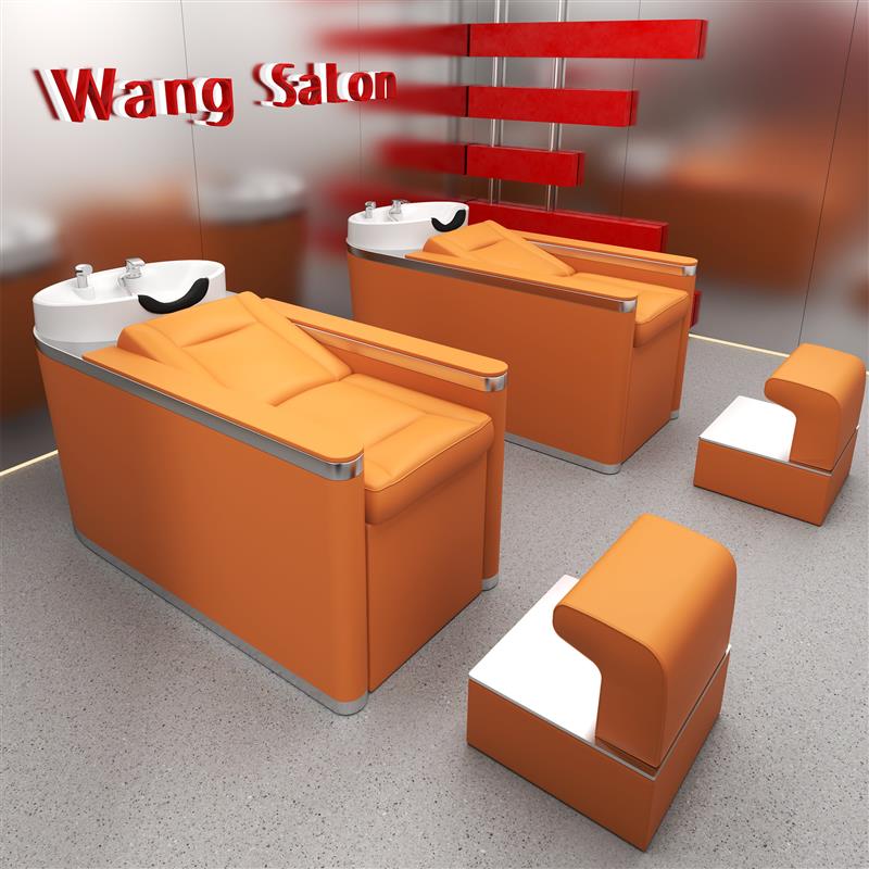 网红理髲店洗头床发廊专用陶瓷盆冲水床半躺式美发店不锈钢洗头床