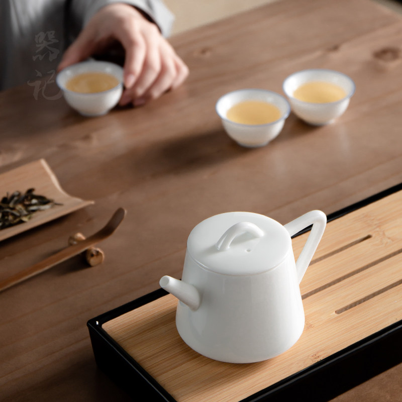 甜白釉泡茶壶德化白瓷文竹壶陶瓷功夫茶具家用茶壶大小号球孔单壶