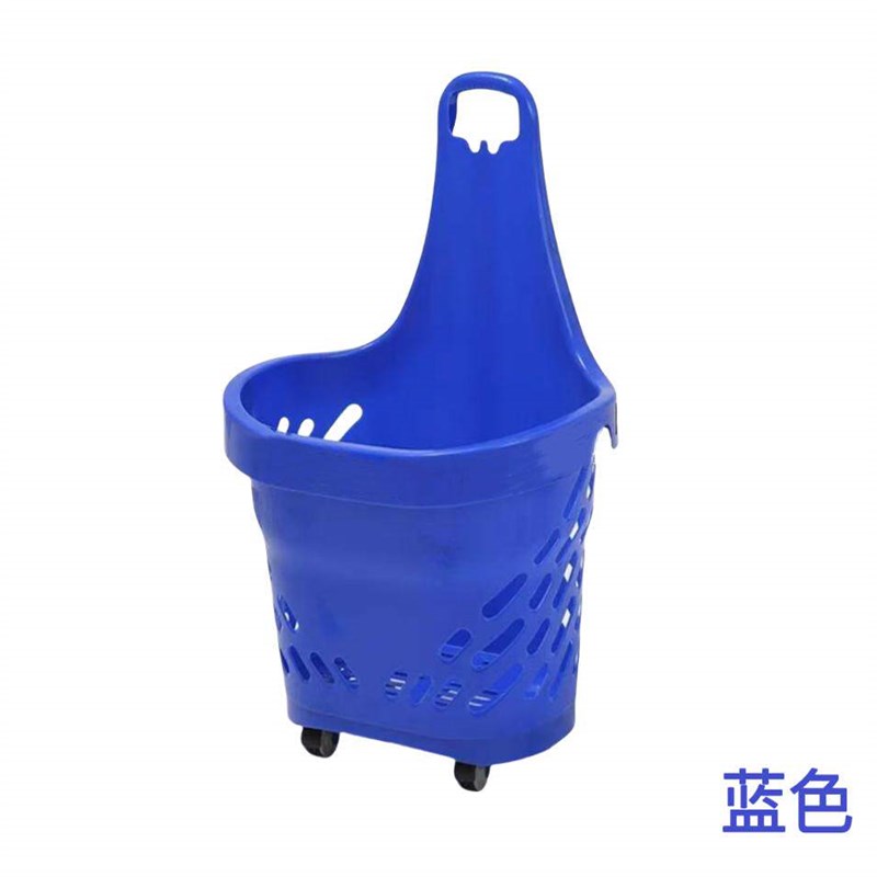 超市购物篮高背拉杆带轮塑料篮子家用商场买菜购物框加厚购物车