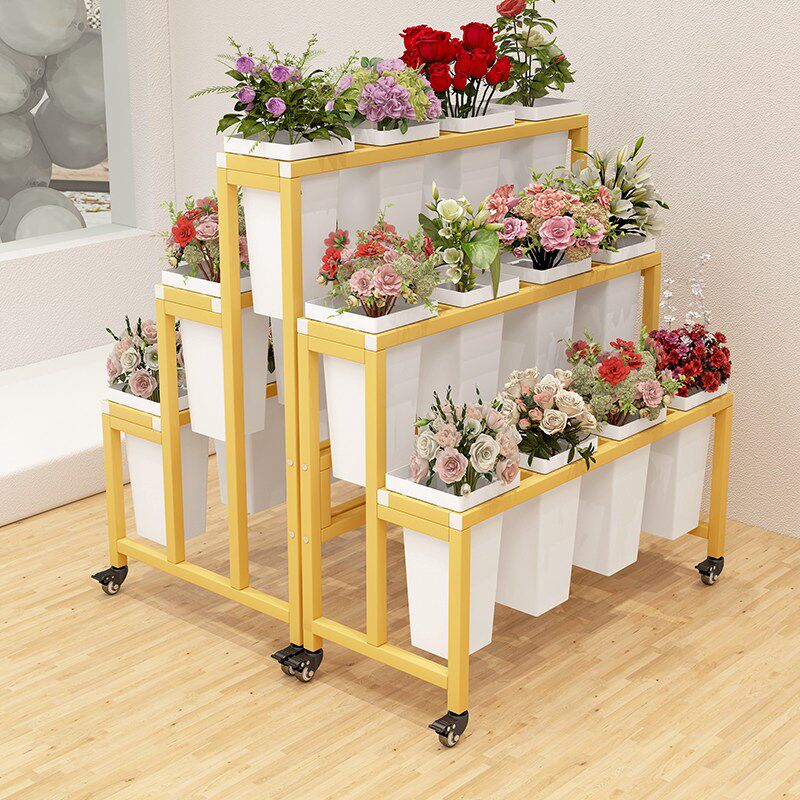梯式花架花店醒花桶专用展示架铁艺多层鲜花架可移动室内外出摊用