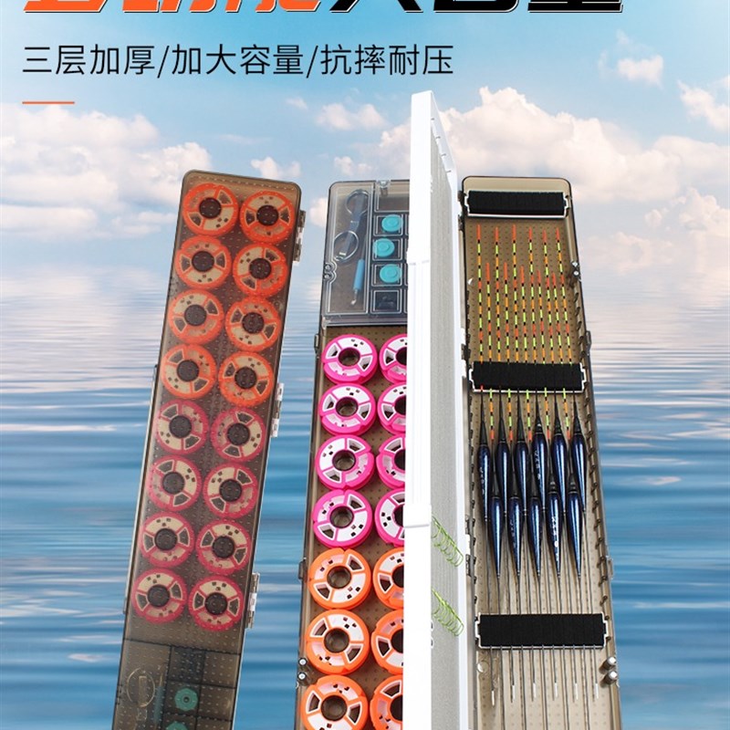 新款漂盒多功能三合一鱼漂线组钓鱼钩子线盒三层四面专用收纳盒
