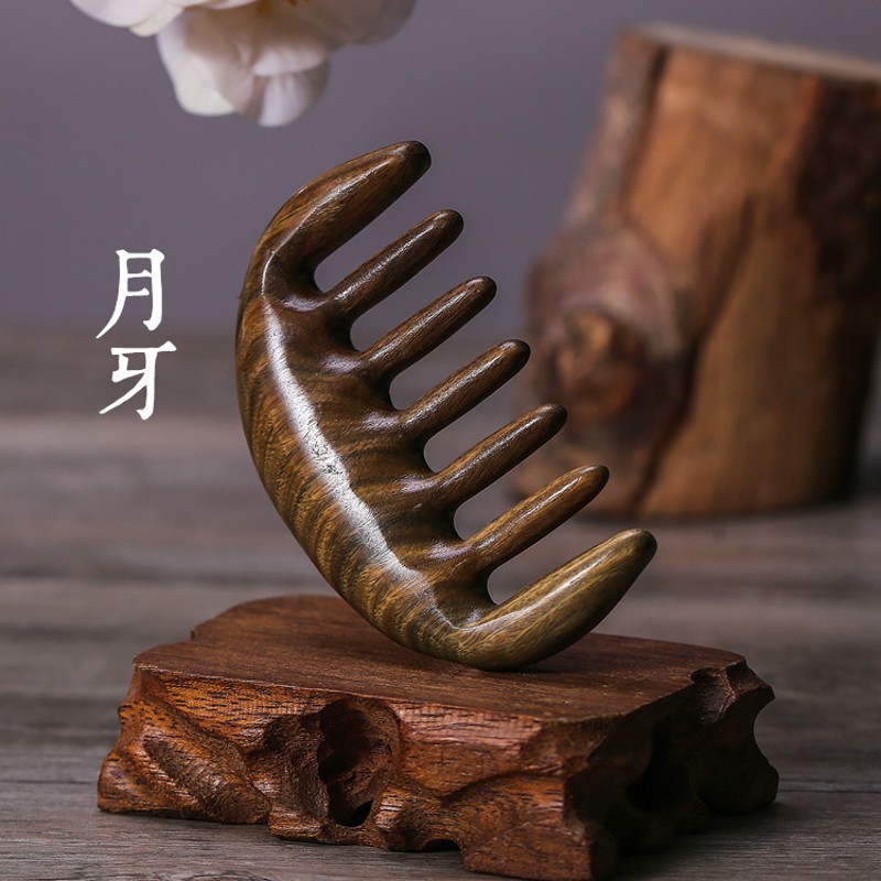 经络梳天然绿檀木梳宽齿梳子头疗木梳防大号男女头皮脱发头部按摩