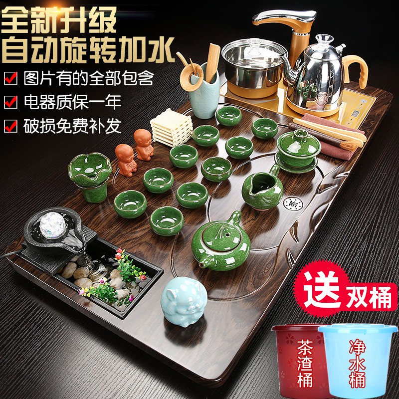 紫砂功夫茶具套装家用整套陶瓷泡茶杯全自动一体流水实木茶盘茶台
