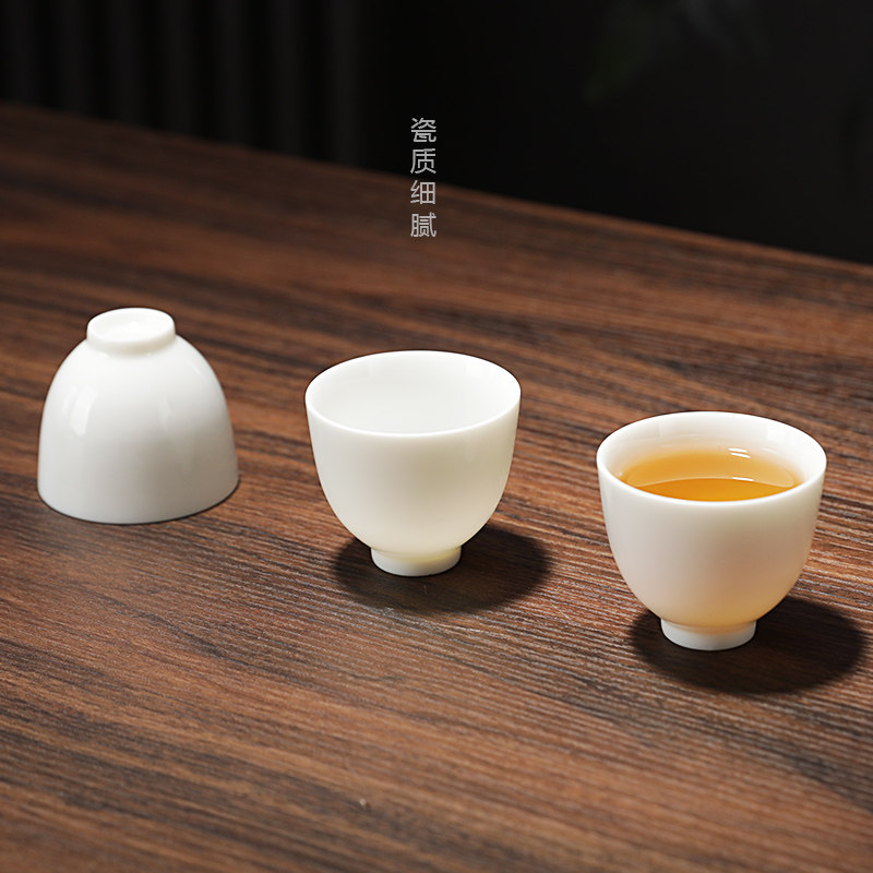 白瓷功夫茶杯10个装 羊脂玉陶瓷品茗杯 手工陶瓷喝茶专用杯 德化