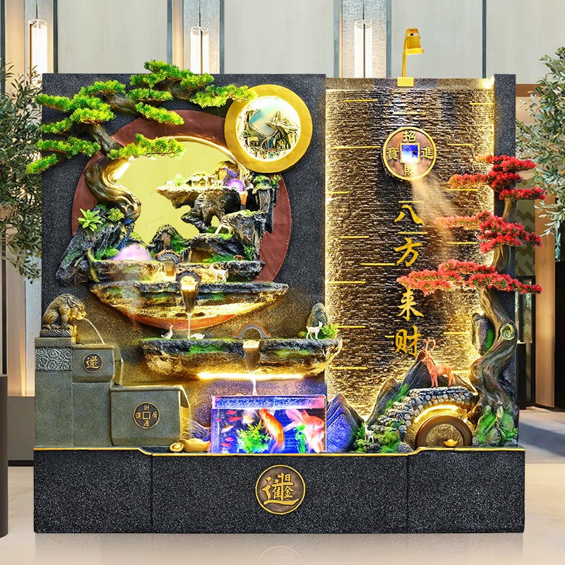 大型水幕墙瀑布流水墙屏风办公室内玄关背景墙景观假山循环水摆件