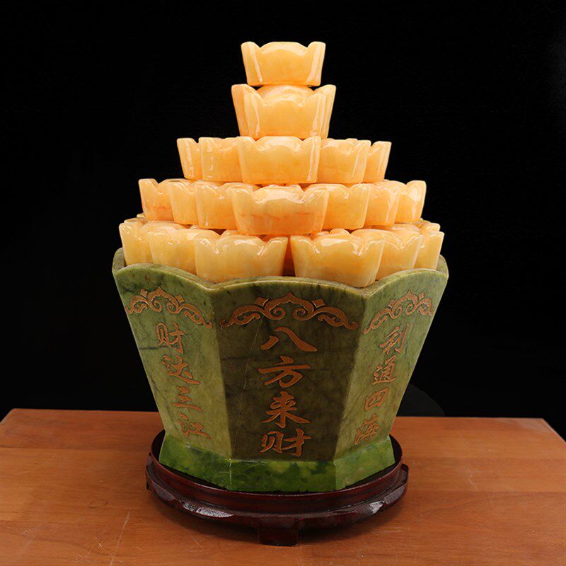 天然玉石黄玉元宝聚宝盆摆件招财金元宝风水客厅家居装饰品摆礼品