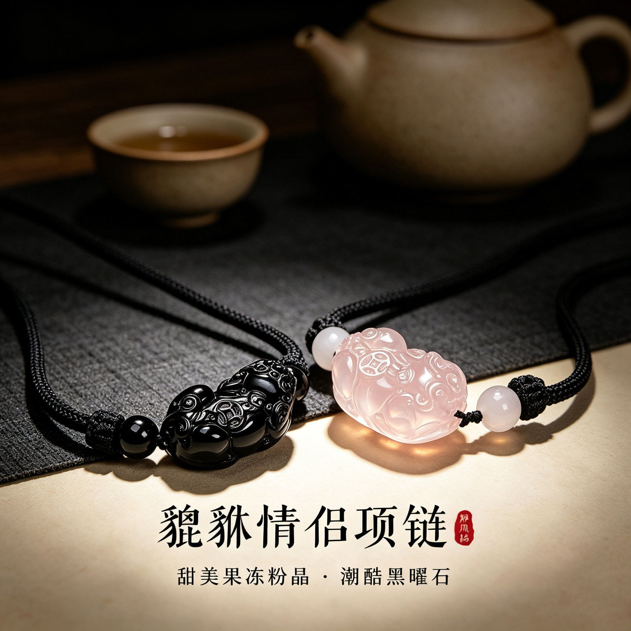 黑曜石貔貅招财护身符项链