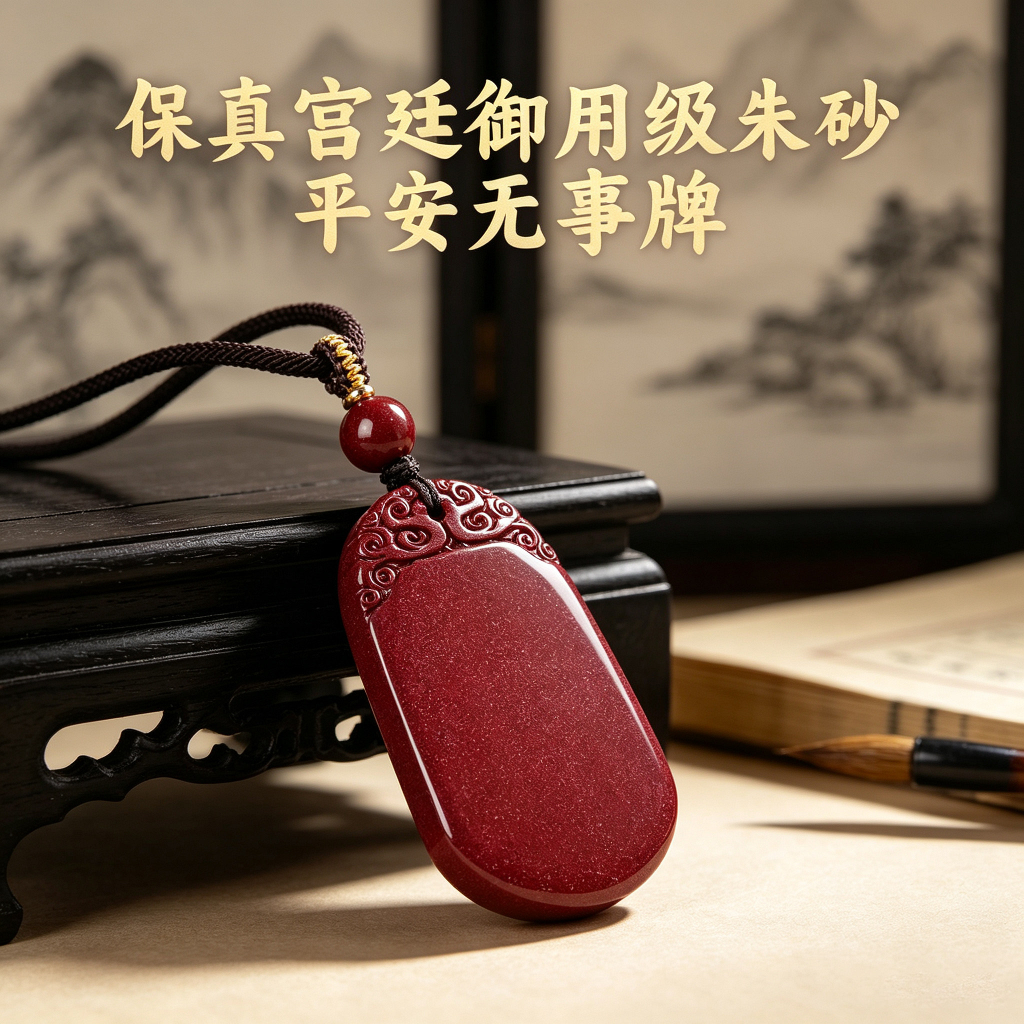 天然朱砂无事牌吊坠本命年转运