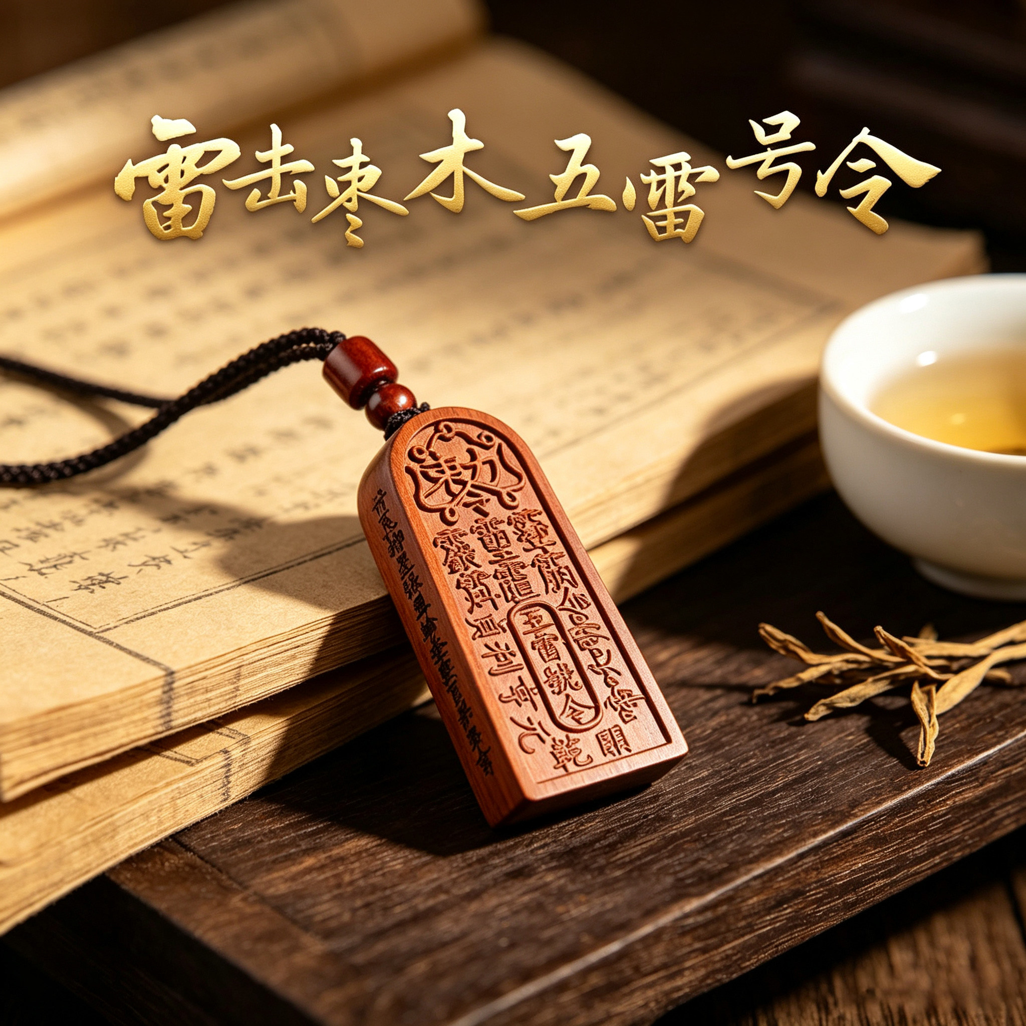 天然老桃木五雷号令牌本命年吊坠
