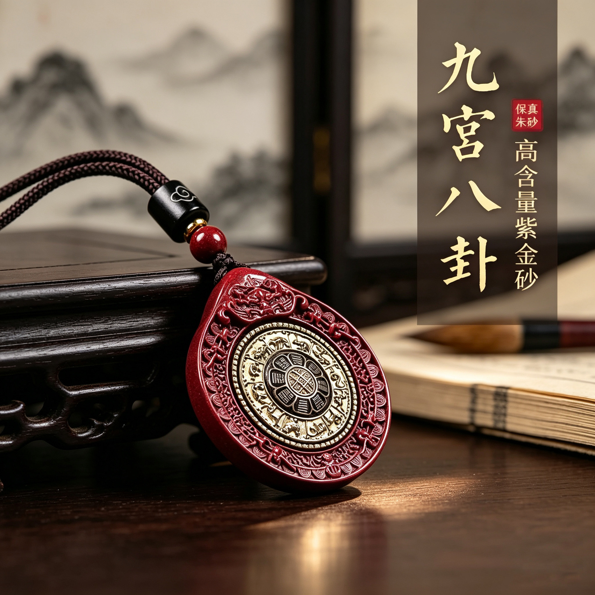 天然朱砂九宫八卦本命年转运吊坠