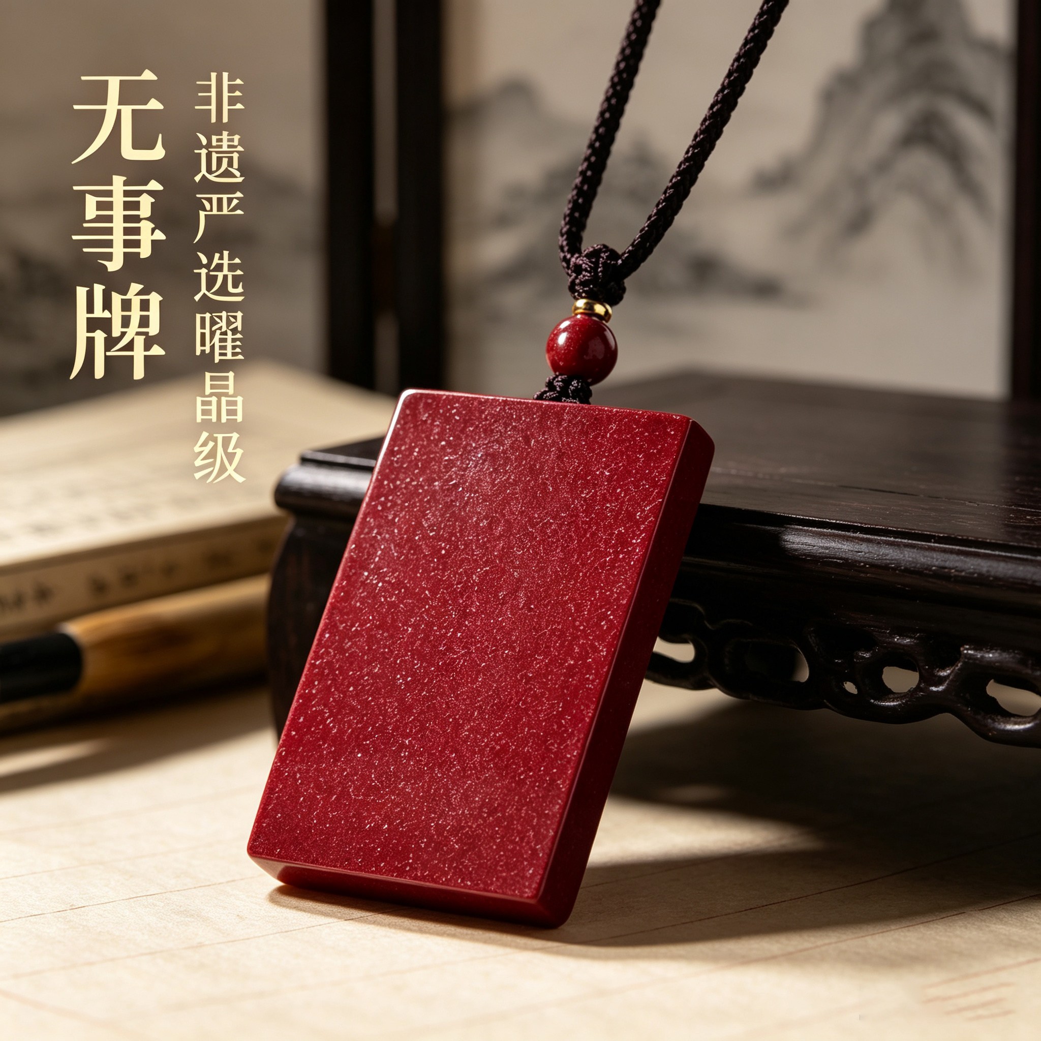 正品天然朱砂无事牌吊坠本命年