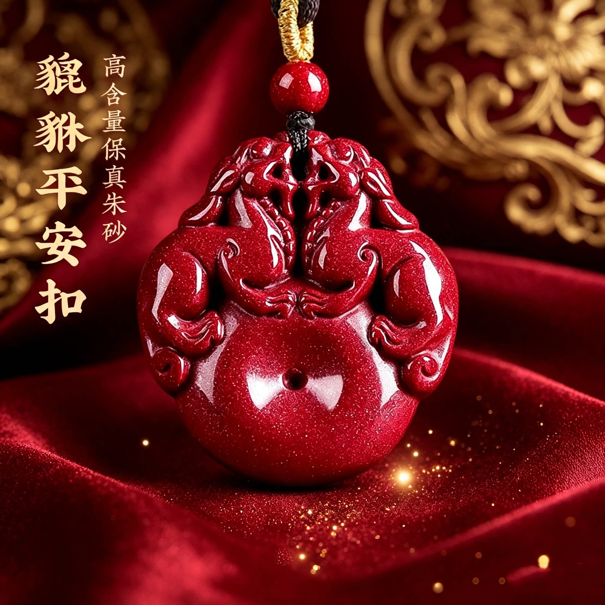 天然朱砂貔貅本命年转运吊坠