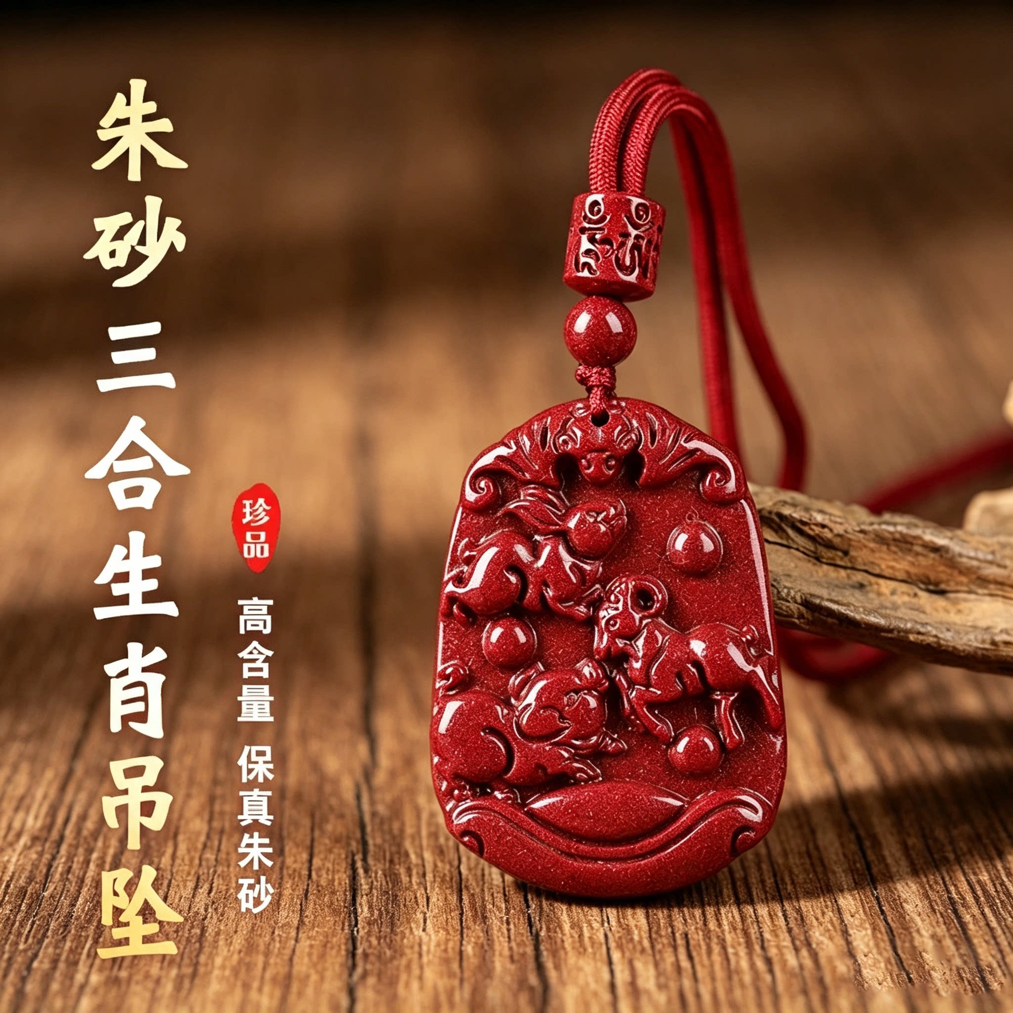 天然朱砂十二生肖本命年转运吊坠