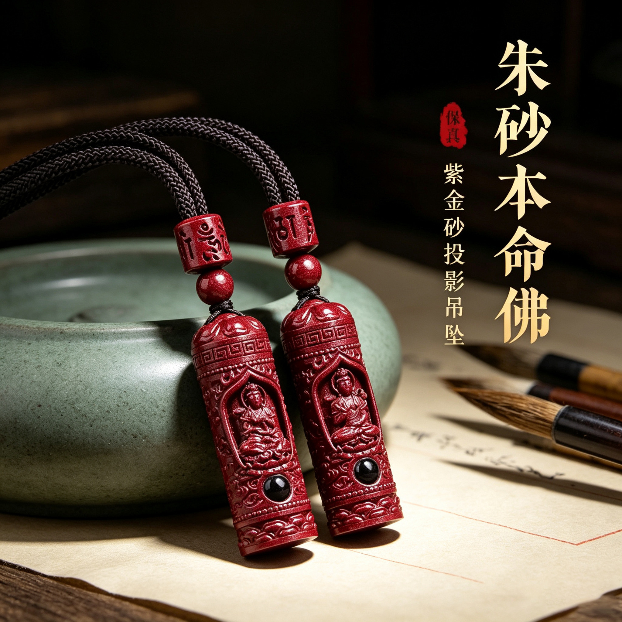 天然朱砂属马本命佛护身吊坠