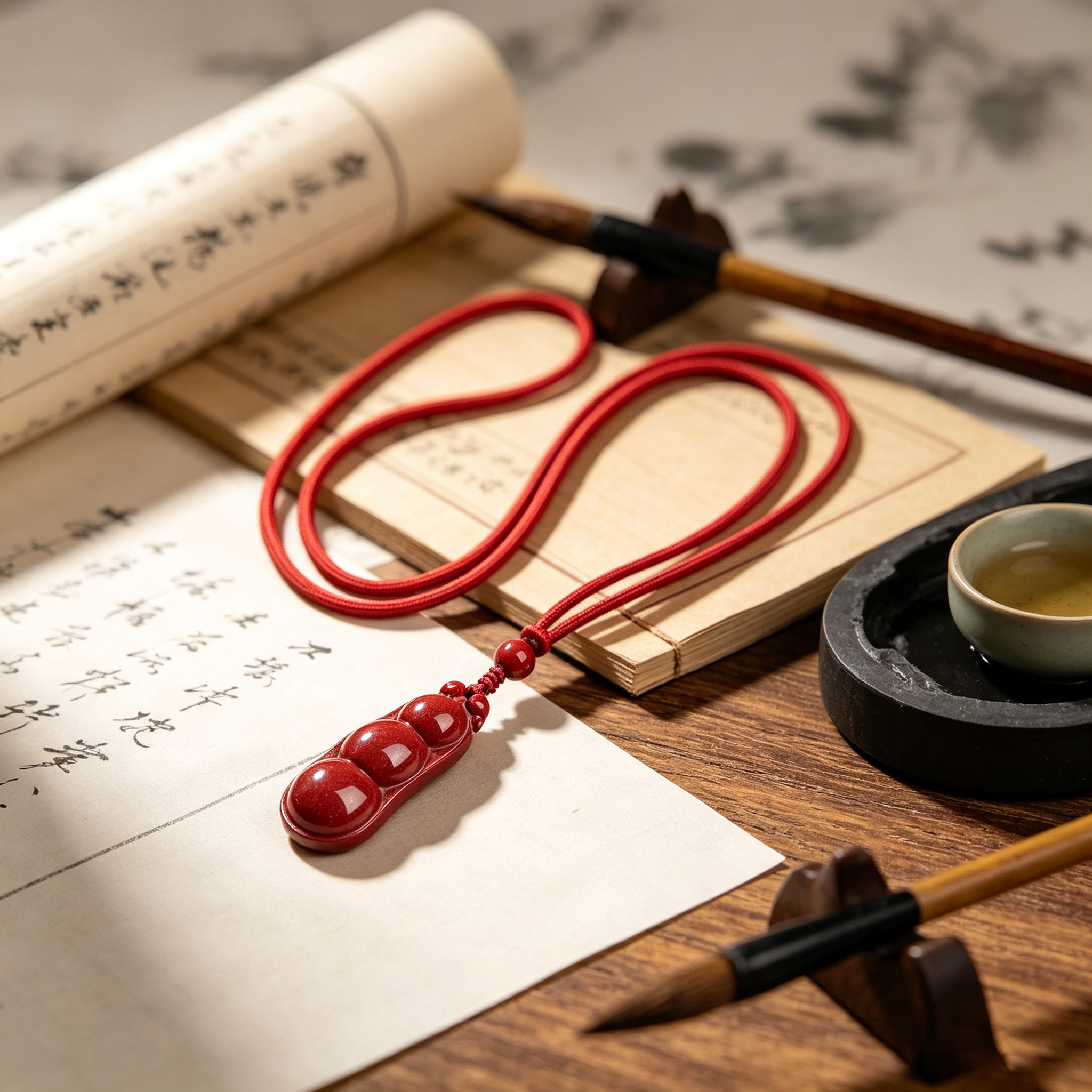 天然朱砂四季豆本命年转运吊坠