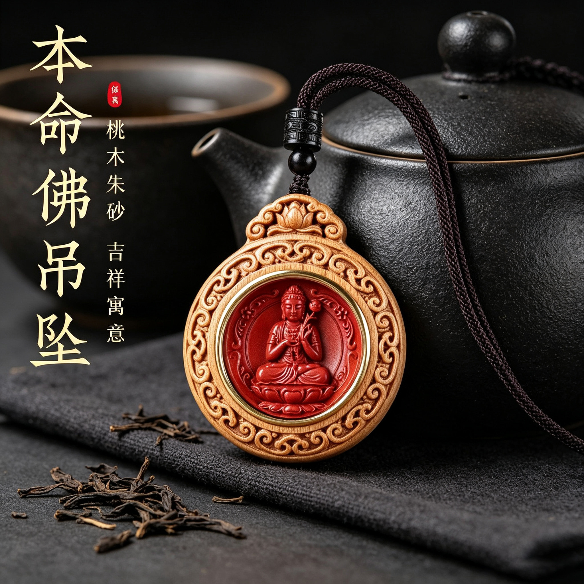 正品天然老桃木本命佛女士吊坠
