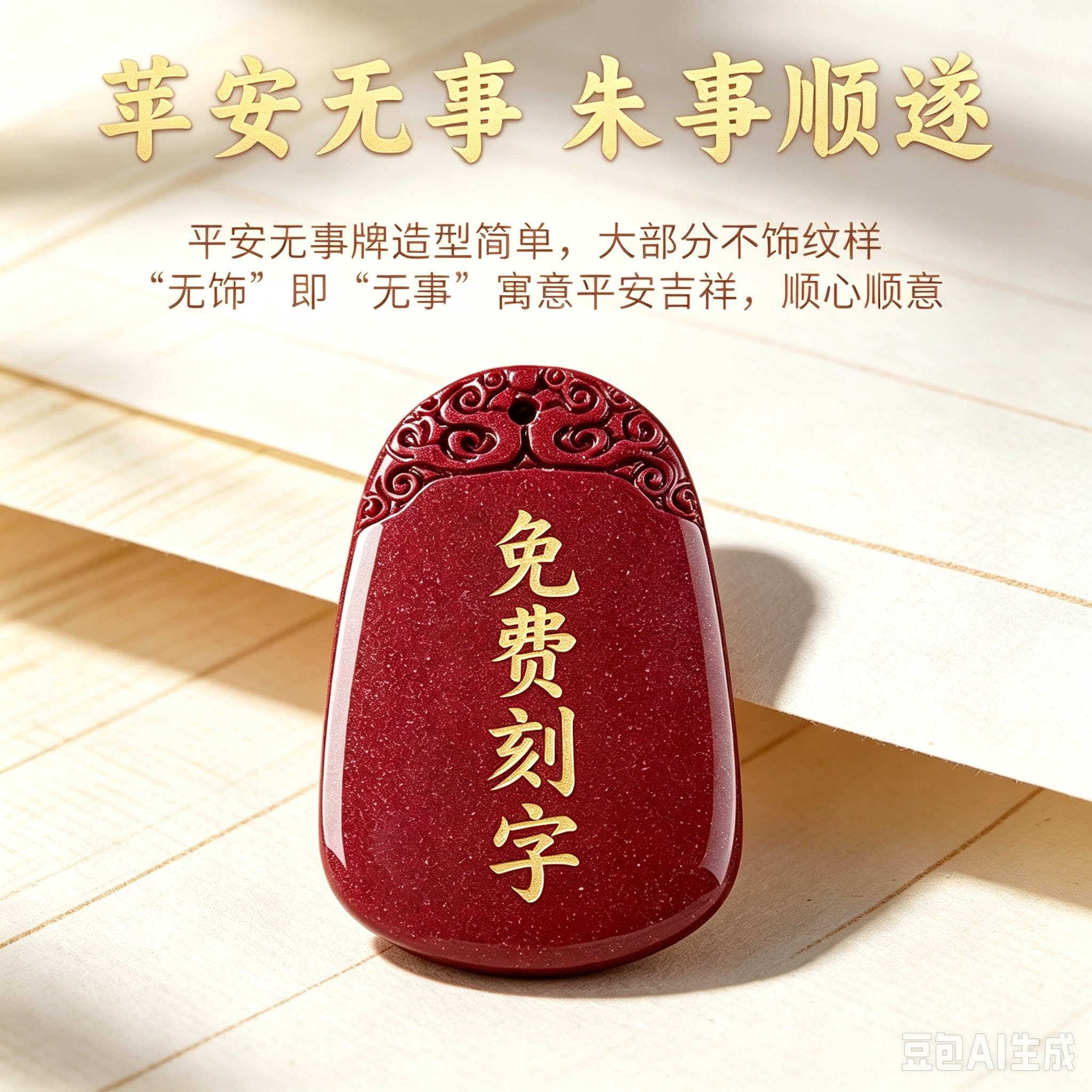 天然朱砂无事牌吊坠本命年转运