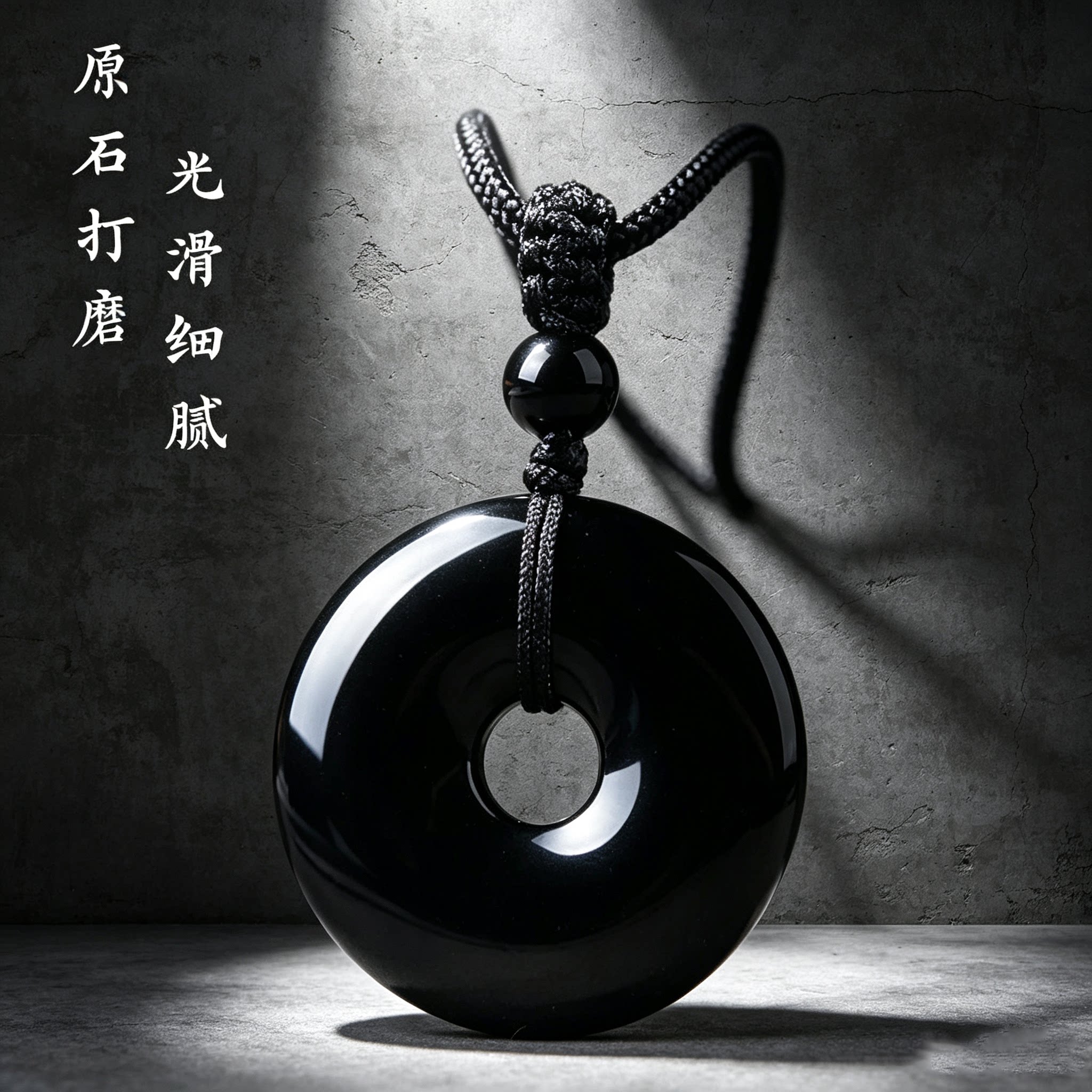 天然黑曜石平安扣本命年转运吊坠