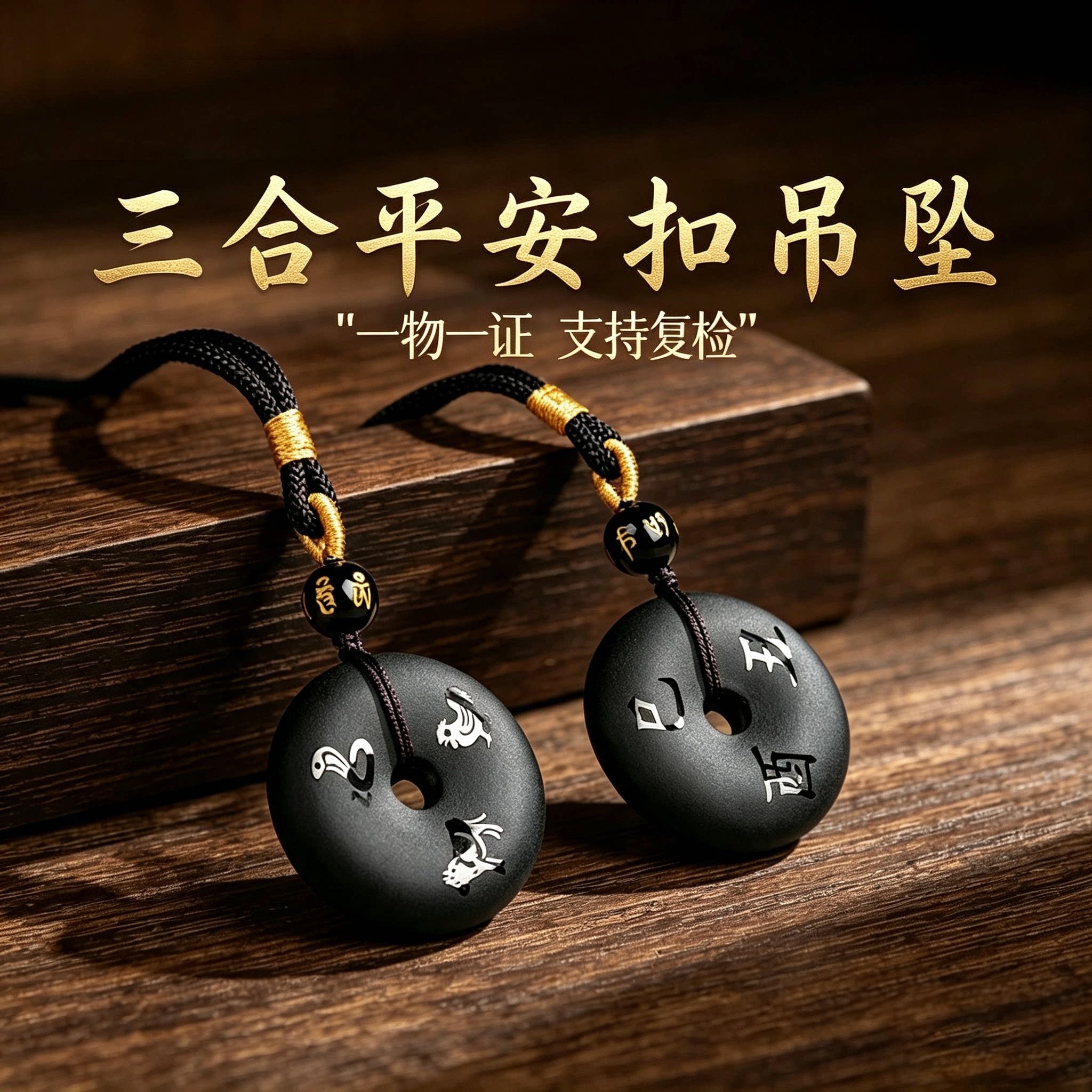 天然黑曜石平安扣本命年转运吊坠