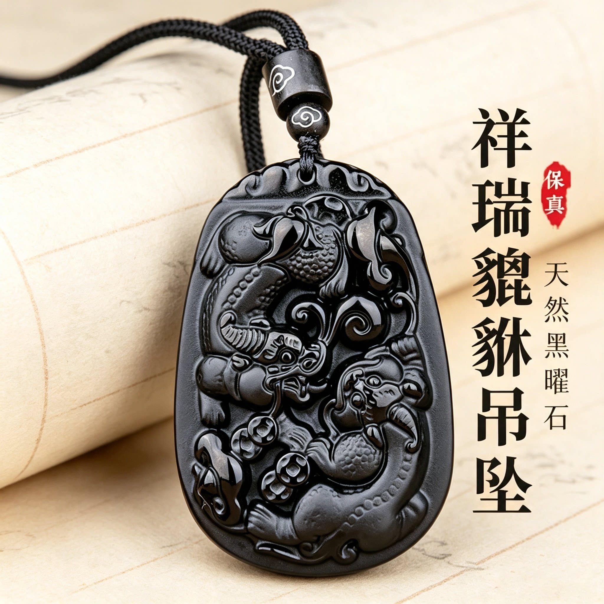 天然乌金黑曜石貔貅转运吊坠