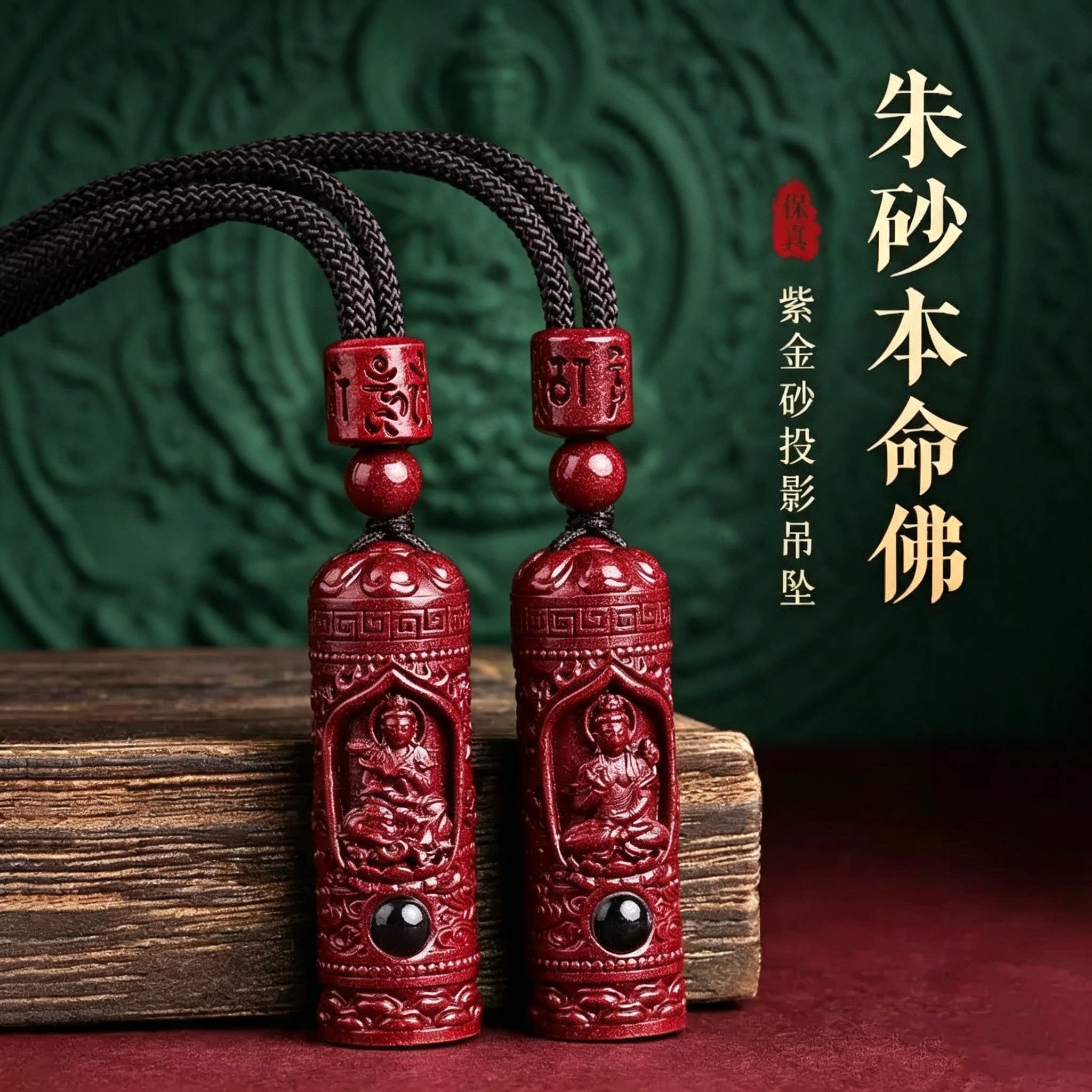 天然朱砂属马本命佛护身吊坠