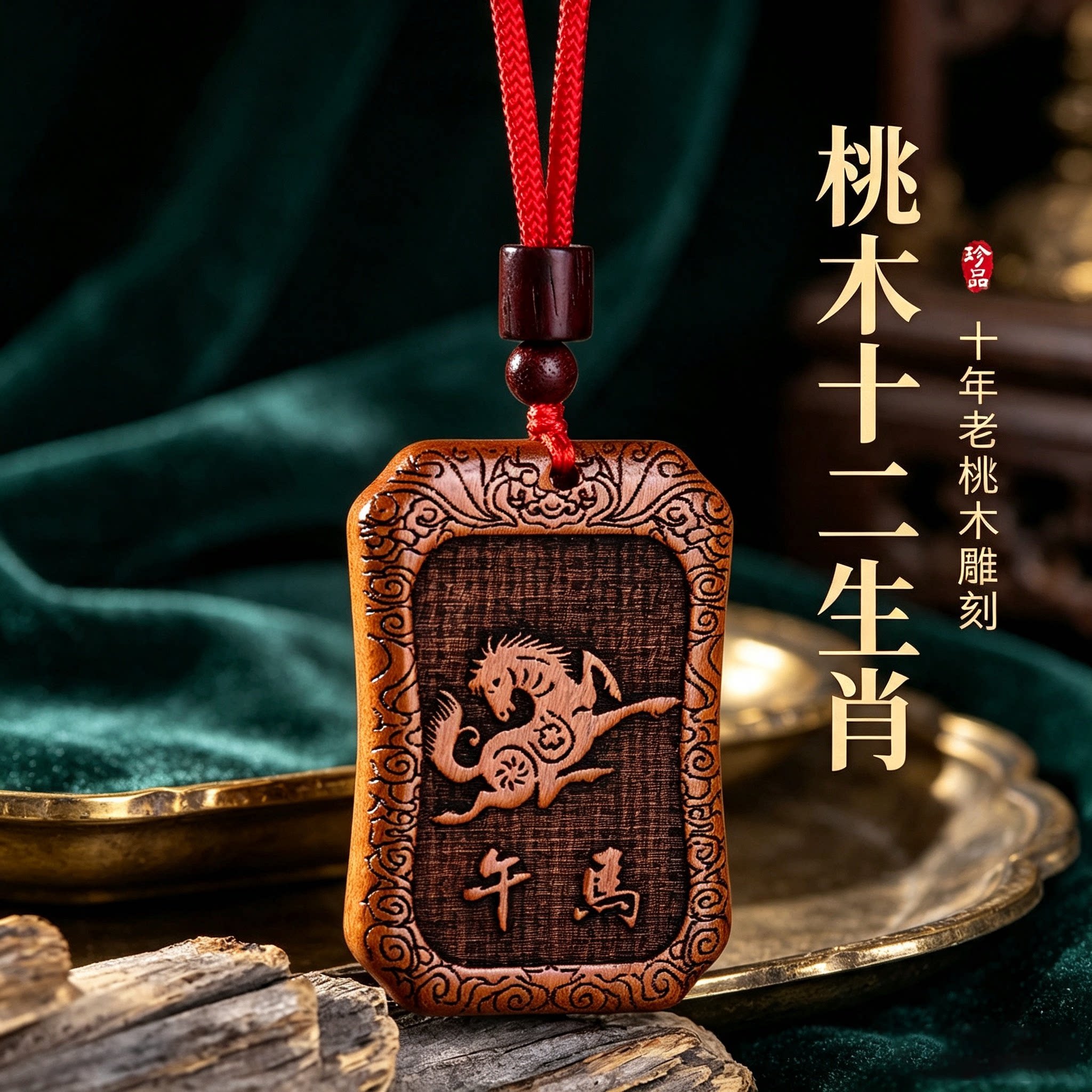 天然老桃木生肖本命年转运吊坠