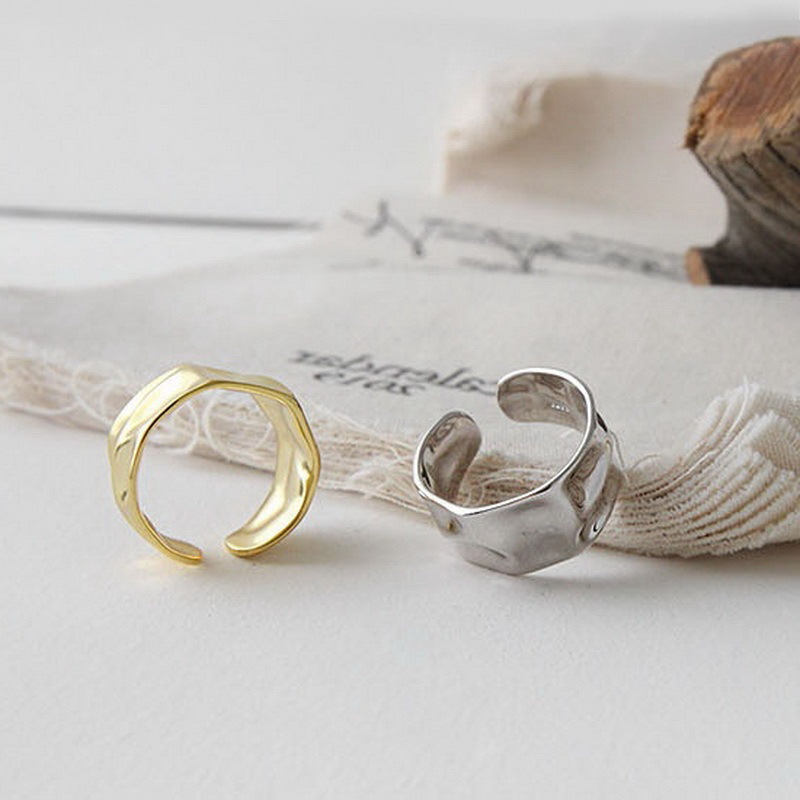 欧美复古不规则凹凸面宽面戒指简约复古方块宽边开口戒指