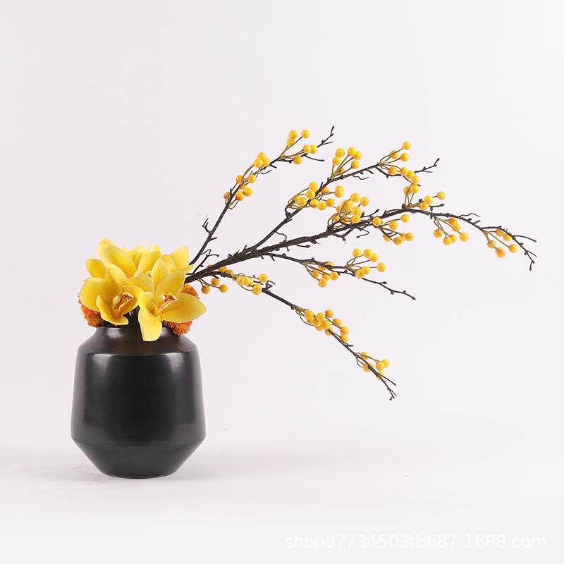 新中式仿真绿植黄色花艺盆景栽售楼办公室内装饰品客厅玄关柜摆件
