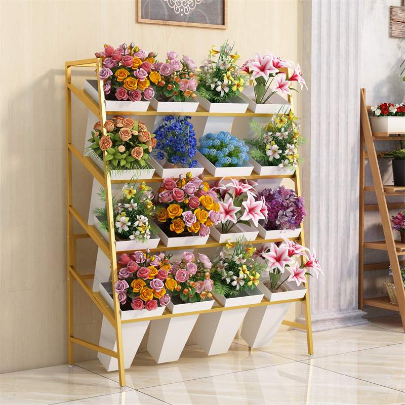 轻奢铁艺多层花店花架可移动阶梯式鲜花桶收纳架展示架花卉置物架