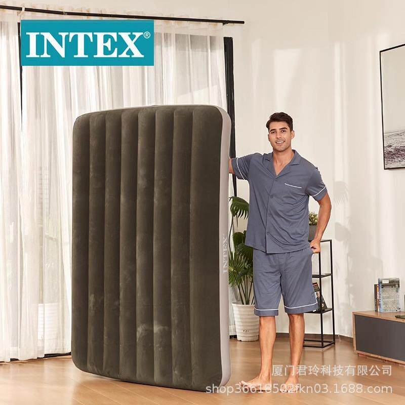 INTEX64108绿色双人植绒线拉空气床双人床家用充气床便携