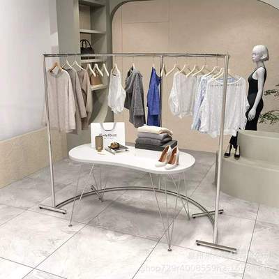 不锈钢拉丝弧形中岛架挂衣架男女装店货架陈列道具店铺中间陈列架