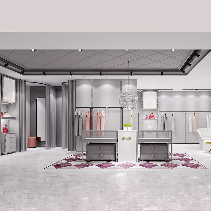 女装服装店木质烤漆展示柜 衣服落地式陈列柜台展示架 方案设计