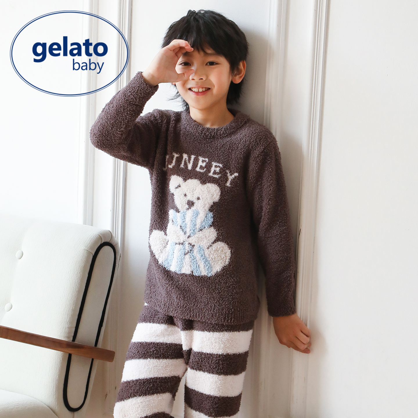 gelatobaby半边绒儿童睡衣套装