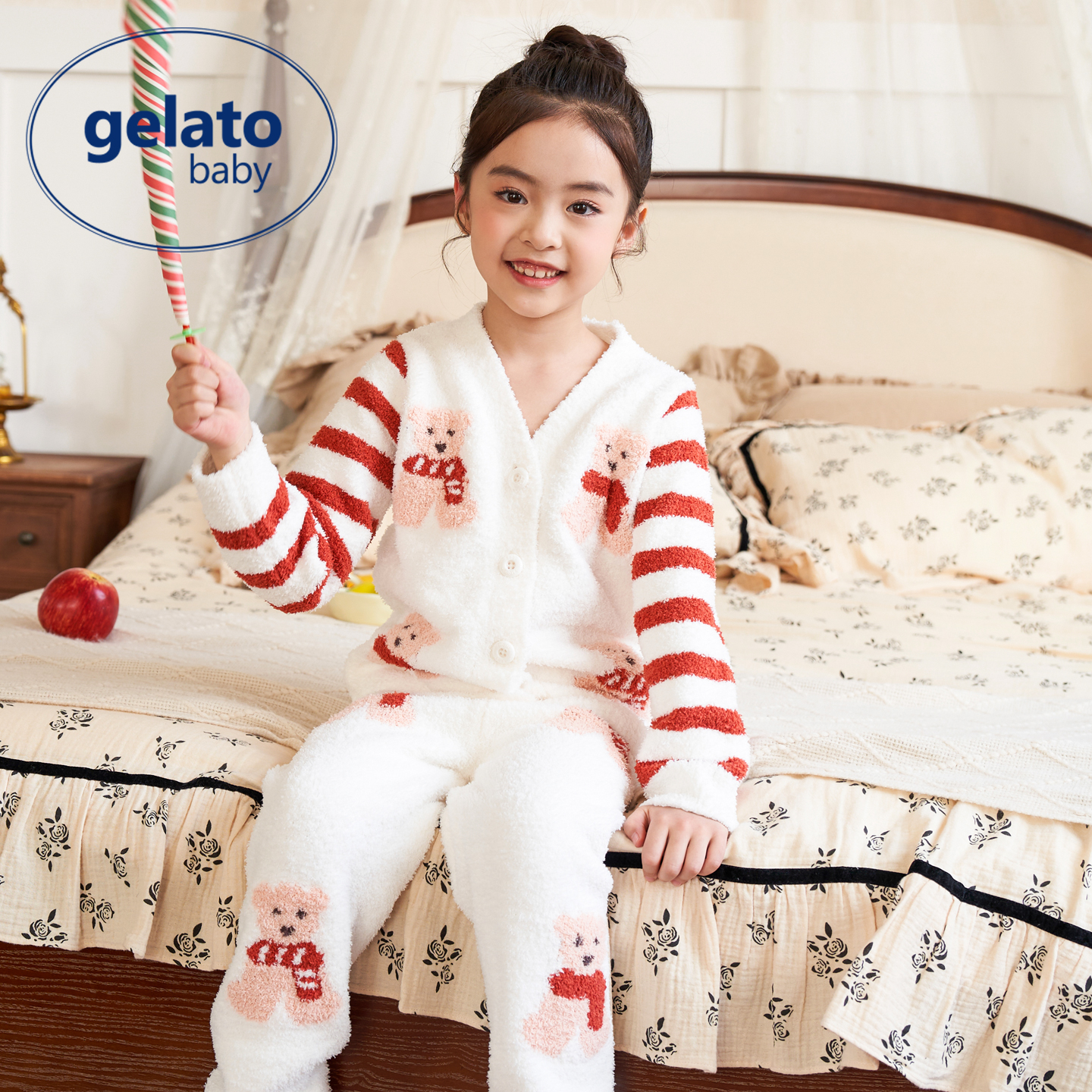 gelatobaby半边绒儿童睡衣开衫