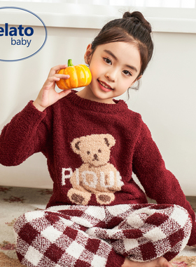 gelato baby秋冬半边绒儿童睡衣女童亲子家居服宝宝保暖套装加厚