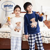 gelato baby半边绒儿童睡衣女童男孩珊瑚绒亲子家居服加厚秋冬季