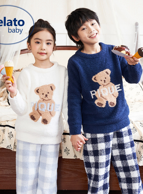 gelato baby半边绒儿童睡衣女童男孩珊瑚绒亲子家居服加厚秋冬季
