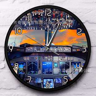 金属外壳挂钟飞机驾驶舱全视野表盘时钟家居装饰航空爱好时尚墙钟