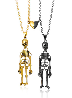 热销 黑暗风万圣节项链 万圣人体骨架骷髅鬼手牵吊坠情侣项链