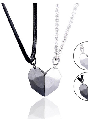 跨境爱心磁铁情侣吊坠许愿石心碎拼接锁骨项链饰品三生石项链