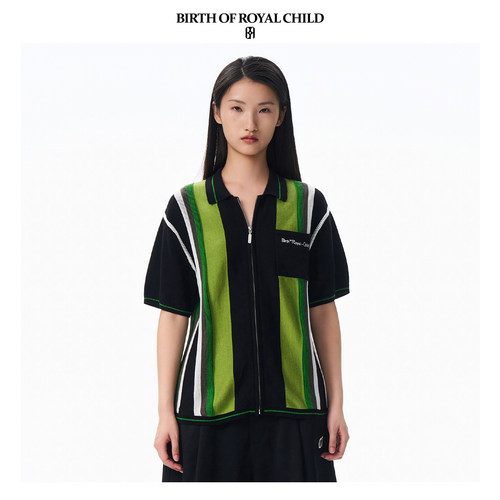BIRTH OF ROYAL CHILD.BORC 条纹肌理提花编制翻领短袖复古polo衫