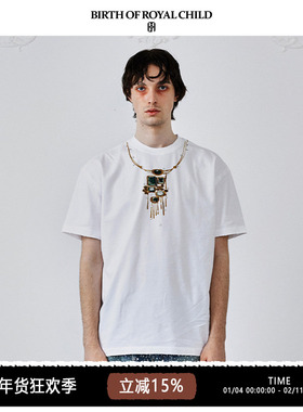 BIRTH OF ROYAL CHILD.BORC 【王力宏同款】宝石项链印花短袖T男